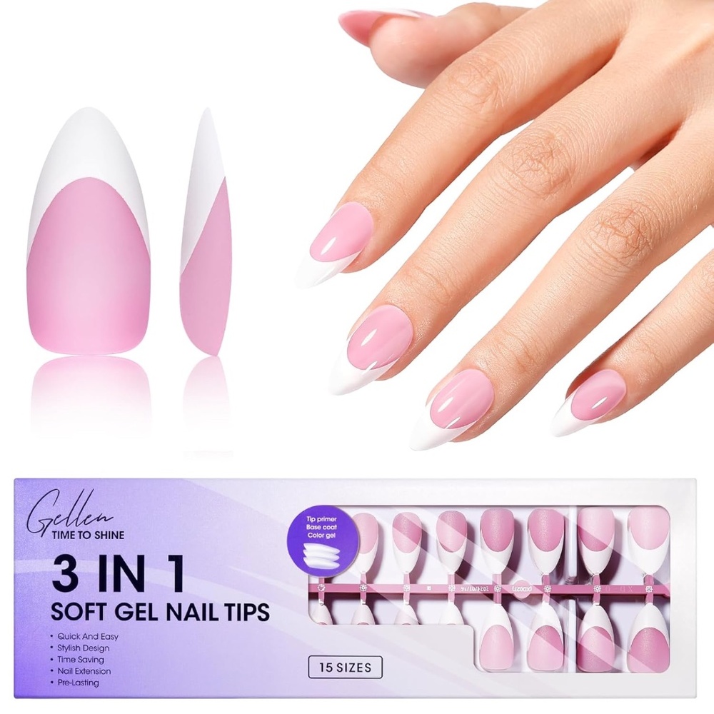 Gellen 150 Pink And White French Tip Almond Press On Nails